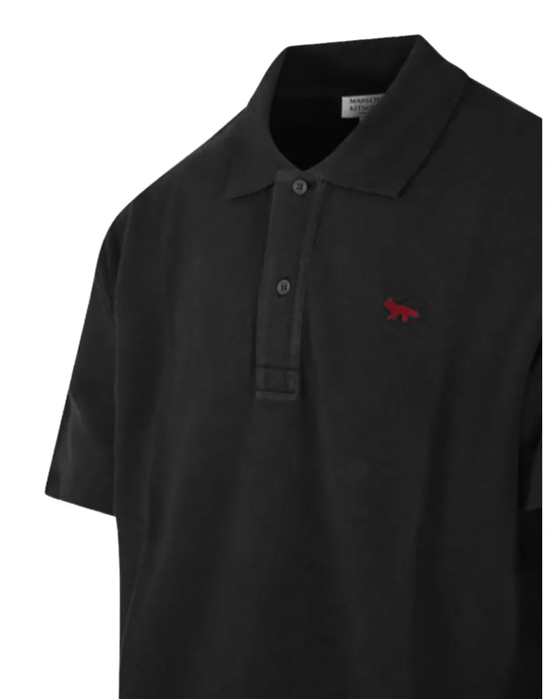 Kitsuné Cotton Logo-Embroidered Polo Shirt — Black Black