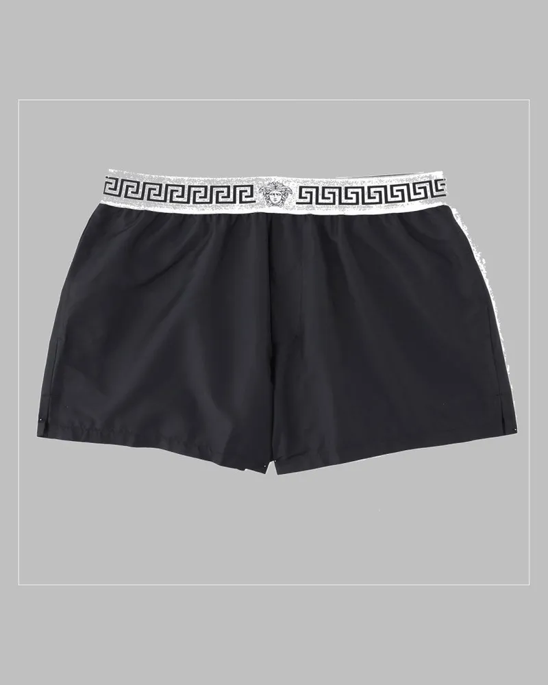 Versace Greca-Patterned Swim Shorts — Black Black