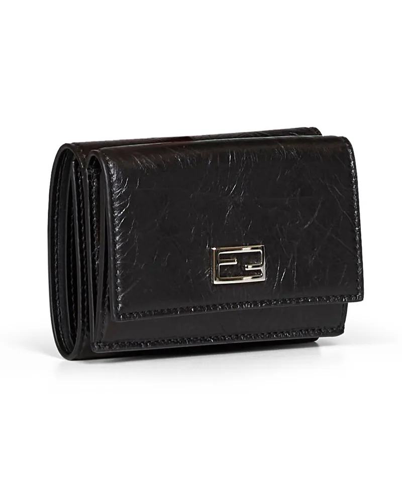 Fendi Crackle-Effect Calfskin Wallet — Black Black