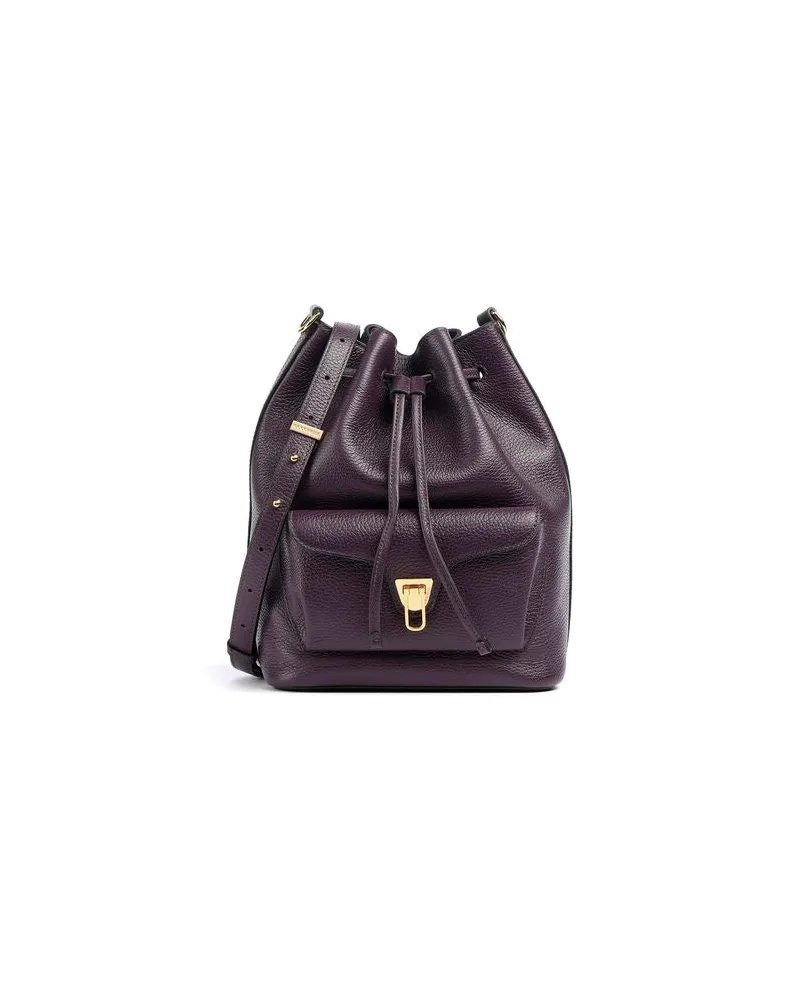 Coccinelle Women's Bucket Bag Prune Bovine Leather Bucket-bags Purple