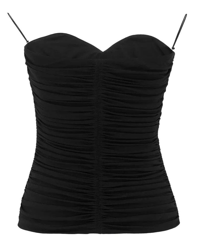 Saint Laurent Ruched Strapless Tank Top — Black Black