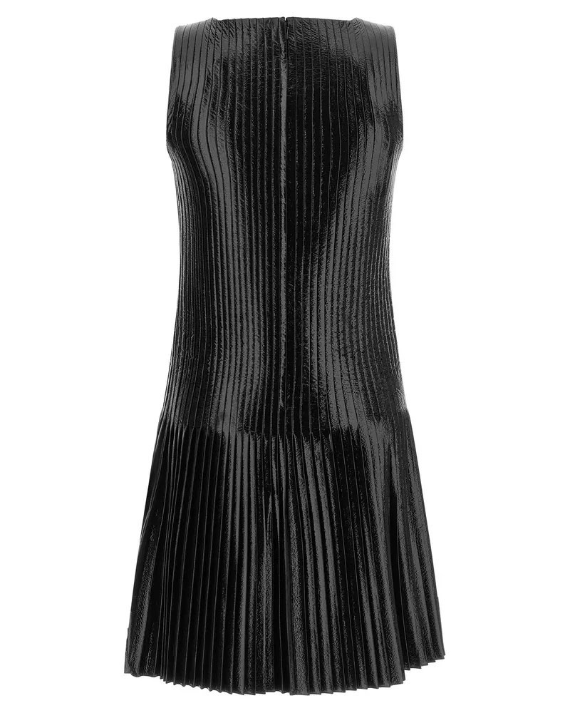 Courrèges Glossy Coated Pleated Dress — Black Black