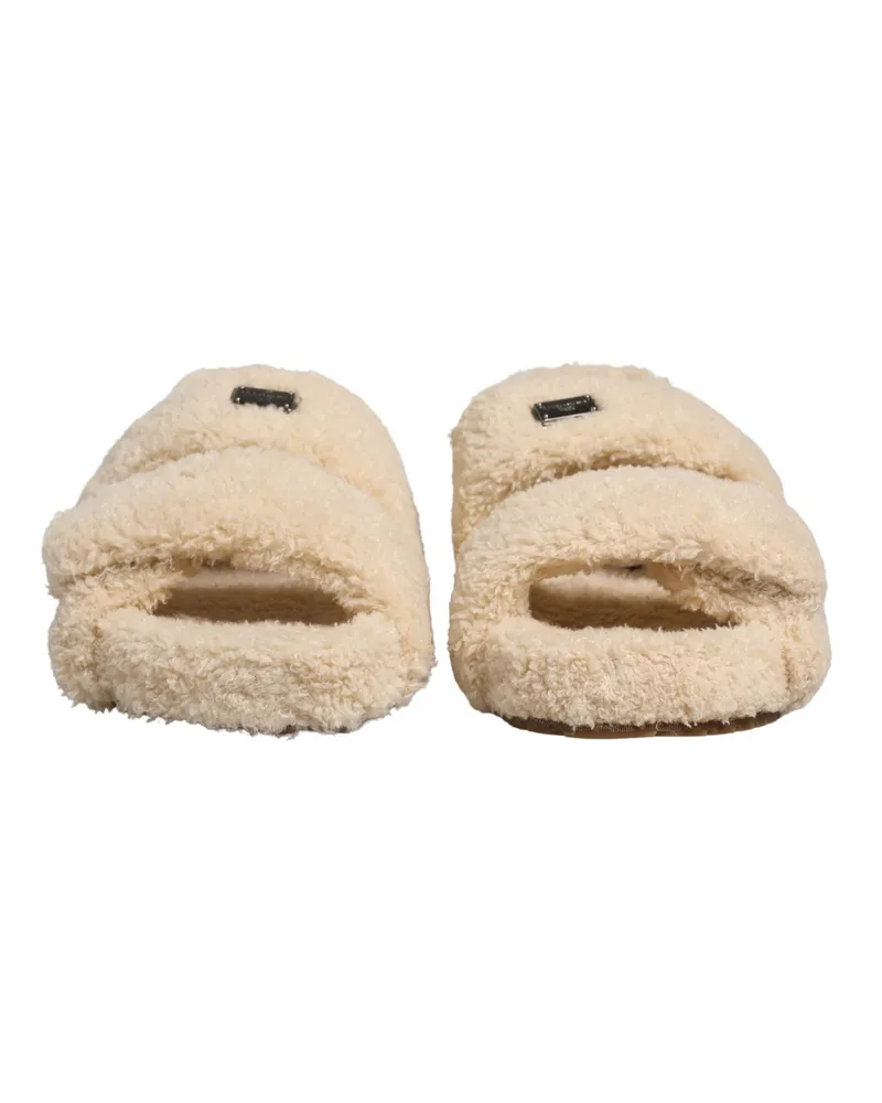 Dolce & Gabbana Beige Faux Fur Slides Men Flats Sandals Shoes Beige