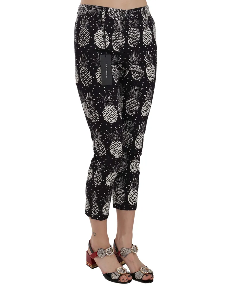 Dolce & Gabbana Women's Black Pineapple Print Skinny Capri Pants Cotton Elastane Black
