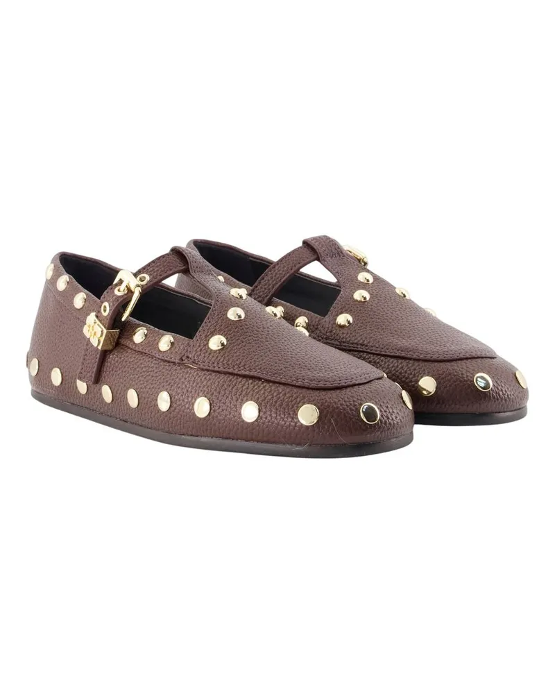 Ganni Women's Mary Jenny Studs Ballerinas -  Synthetic Brown Shoes Flat-Shoes Brown