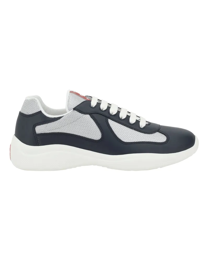 Prada Men's Sneakers Americas Baltic Blue-Silver Lace-Up Shoes Blue/silver Flat Navy