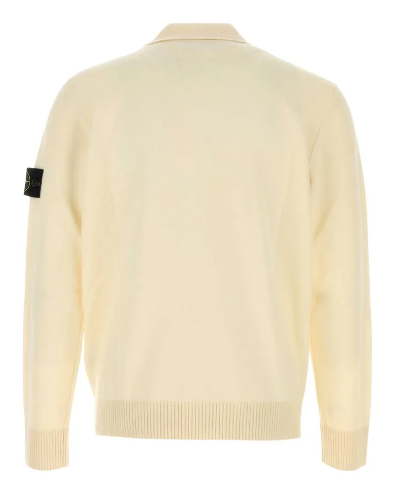 Stone Island Men's Ivory Wool Polo Shirt Exterior: Virgin Maglie Sweater Ivory