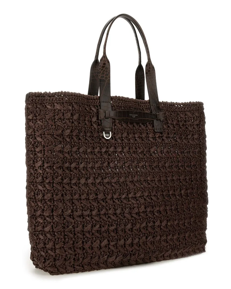 Dolce & Gabbana Men's Woven Mesh Shopping Bag Brown Viscose Leather Handbags Hand Brown
