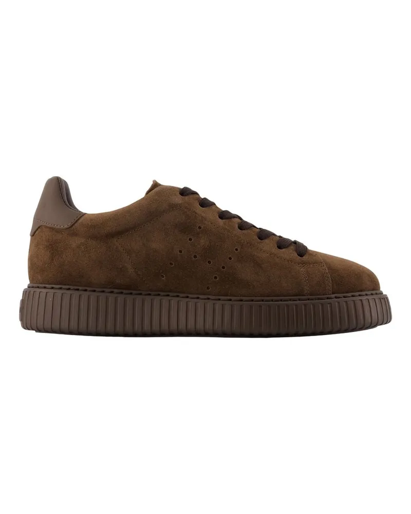 Hogan Men's H677 Allacc H Fori Sneakers -  Leather Brown Calfskin Shoes Brown