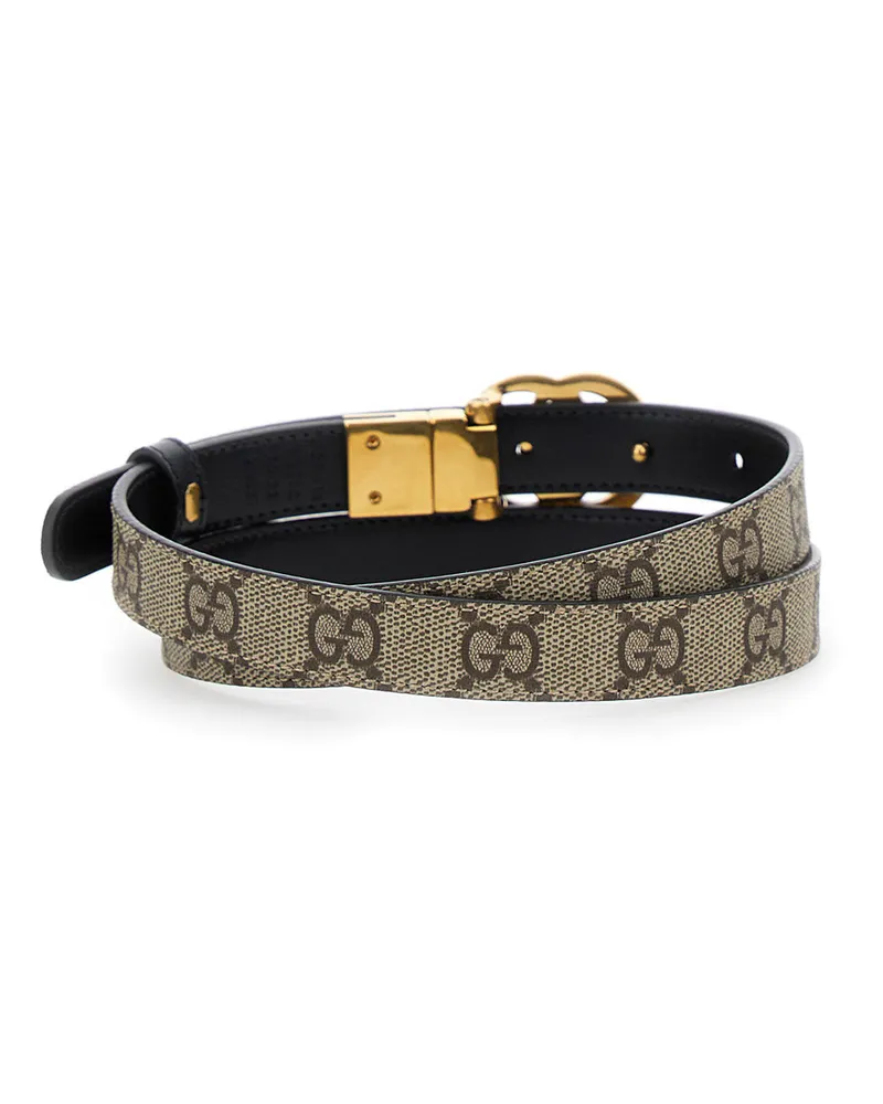 Gucci Women's Reversible Slim Belt Gg Marmont Beige Polyurethane Beige