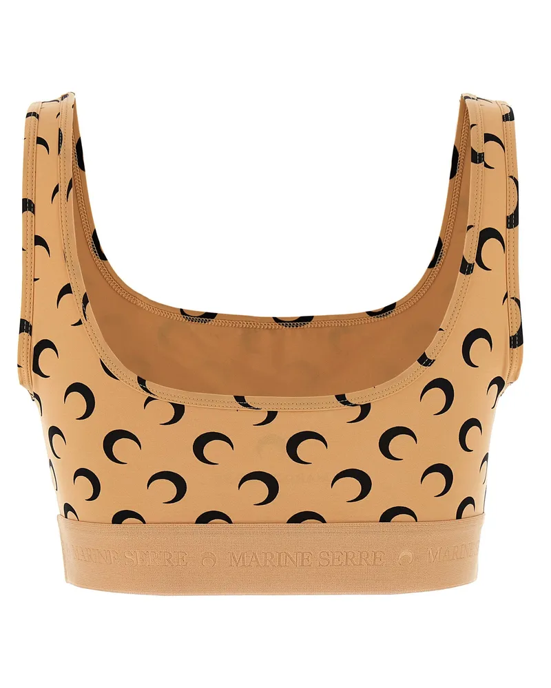 Marine Serre Moon-Printed Jersey Crop Top — Tan Tan