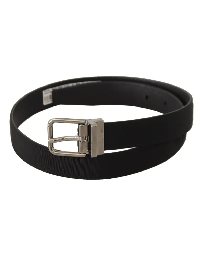 Dolce & Gabbana Women's Black Canvas Leather Silver Tone Metal Buckle Belt Black