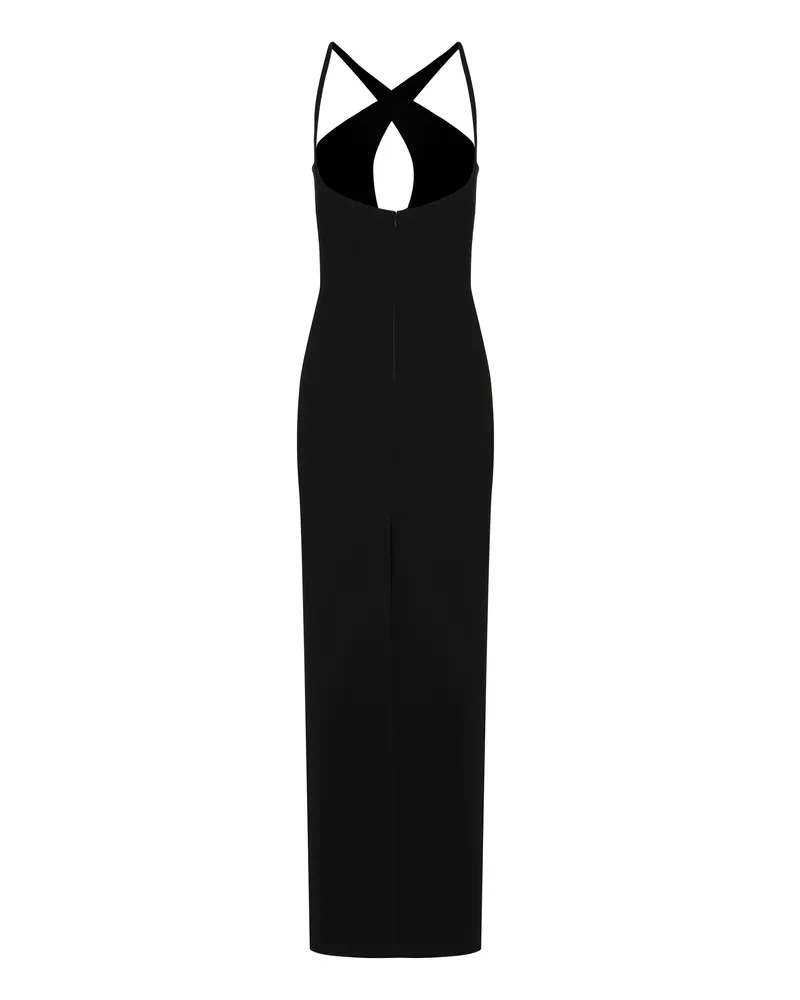 Mônot Women's Long Black Dress With Elegant Design Polyester Black