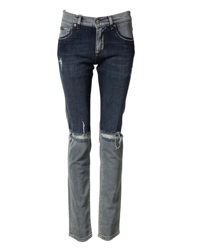 Dolce & Gabbana Blue Two Tone Cotton Men Skinny Denim Jeans Co+02 Clothing Blue