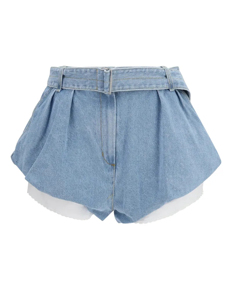 Magda Butrym Women's Flared Denim Shorts With Undershorts — Light Blue Cotton Blue