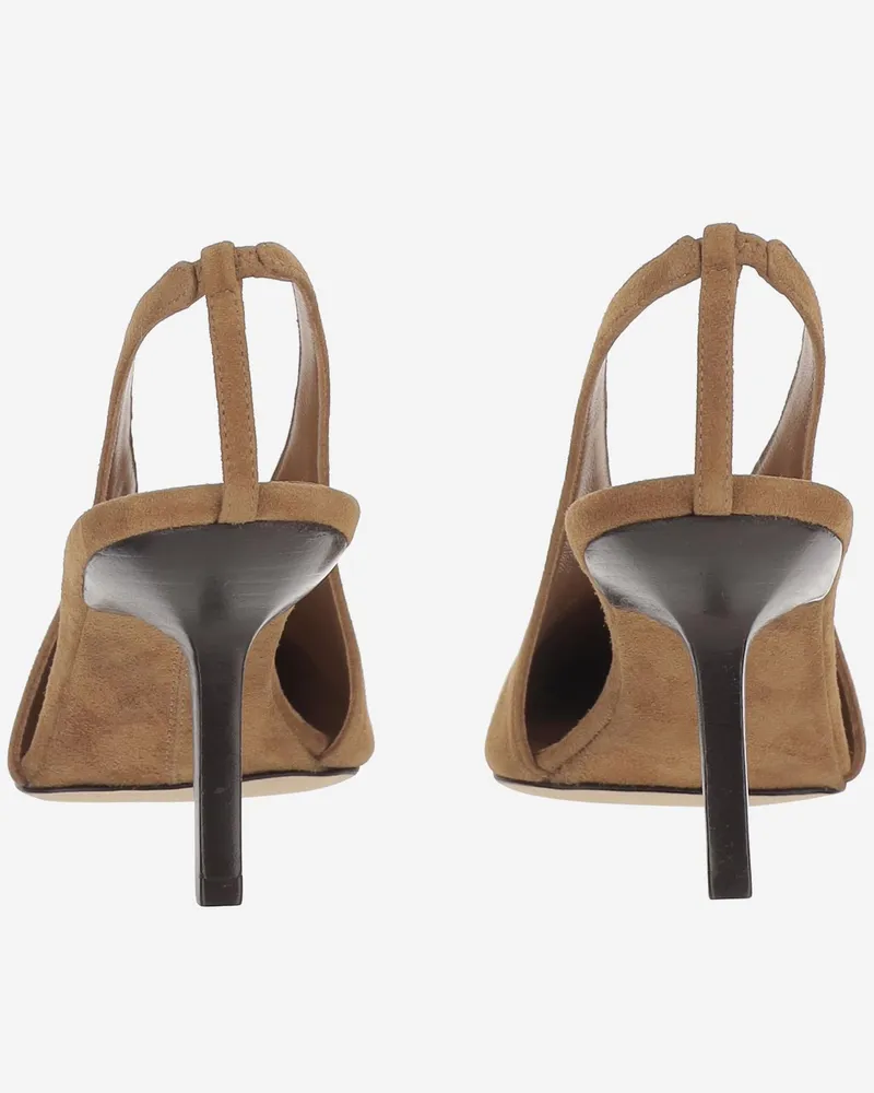ARMARIUM Women's Suede Slingback With Square Toe Brown Leather Shoe Brown