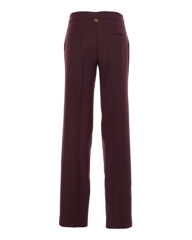 Twin-Set Women's Violet Stretch Wool Blend Pants Textile Paper Trousers Purple
