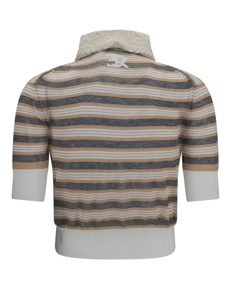Ermanno Scervino Women's Short-Sleeve Sweater Righe Nere-Bianche-Beige Cotton Nere/bianche/beige Multicolor