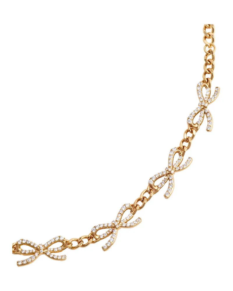 Self-Portrait Women's Metallic Bracelet With Bow And Crystal Details Copper Bracelets Gold