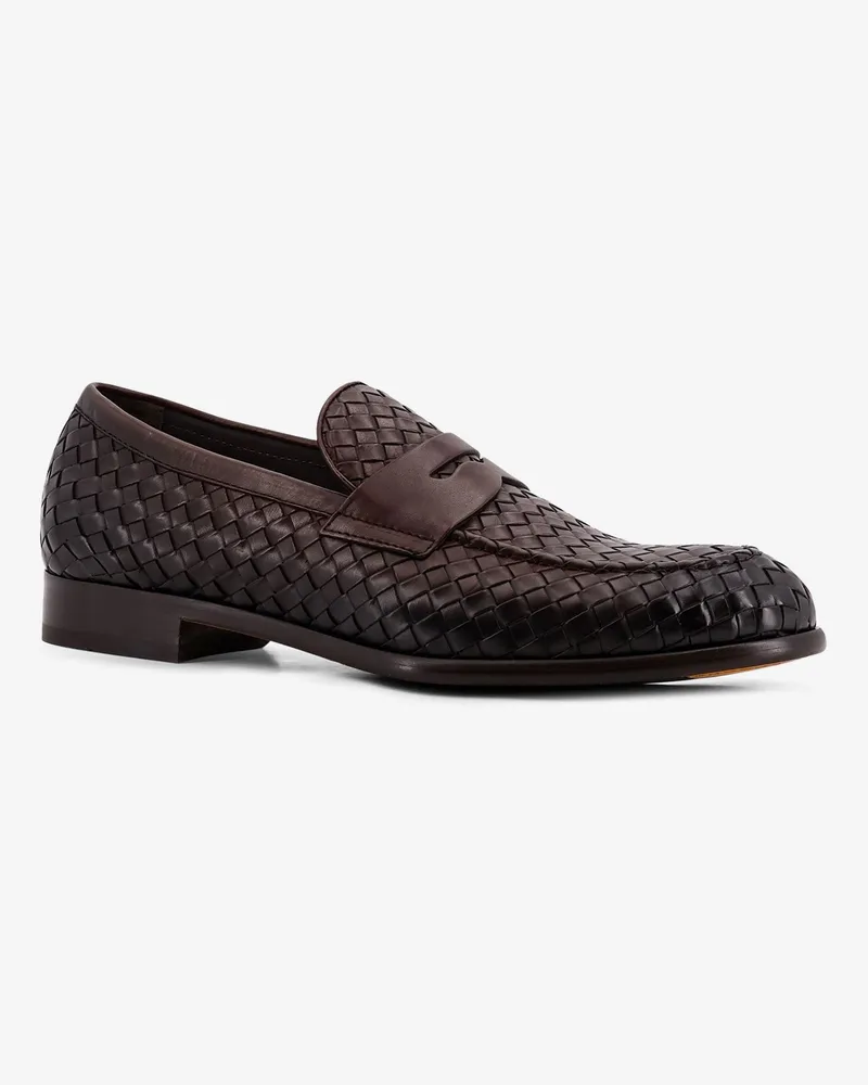 Doucal´s Men's Leather Loafers With Woven Pattern Brown Brown