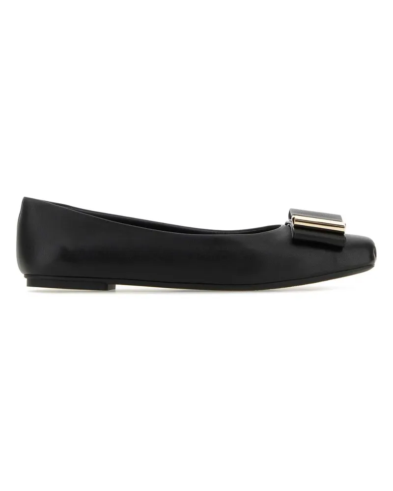 Ferragamo Women's Black Nappa Leather Lina Ballerinas Nero Ballerine Flat Shoes Black