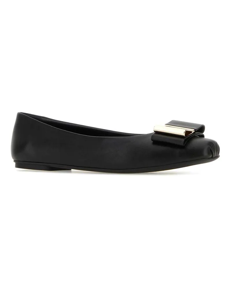 Ferragamo Women's Black Nappa Leather Lina Ballerinas Nero Ballerine Flat Shoes Black