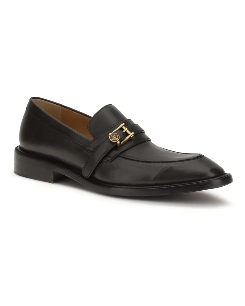 Versace Men's Leather Loafers With Medusa Accessory Ebano-Gold Calf Bos Taurus Black