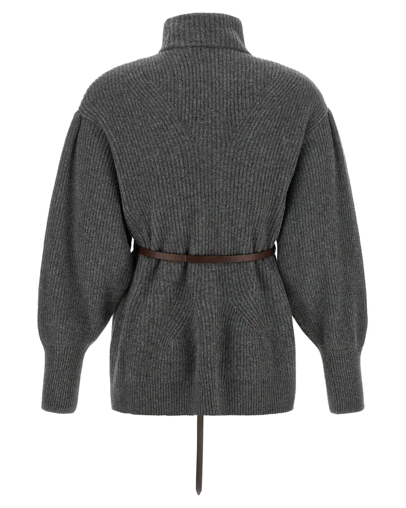 Brunello Cucinelli Ribbed Knit Chevron Cardigan — Gray Gray