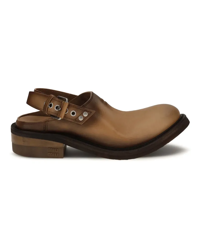 Miu Miu Women's Mules Foule Tan Leather Sandal Tan