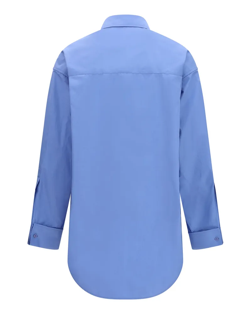 Balenciaga Women's Asymmetric Long-Sleeve Shirt Light Blue Cotton; Silk Blue