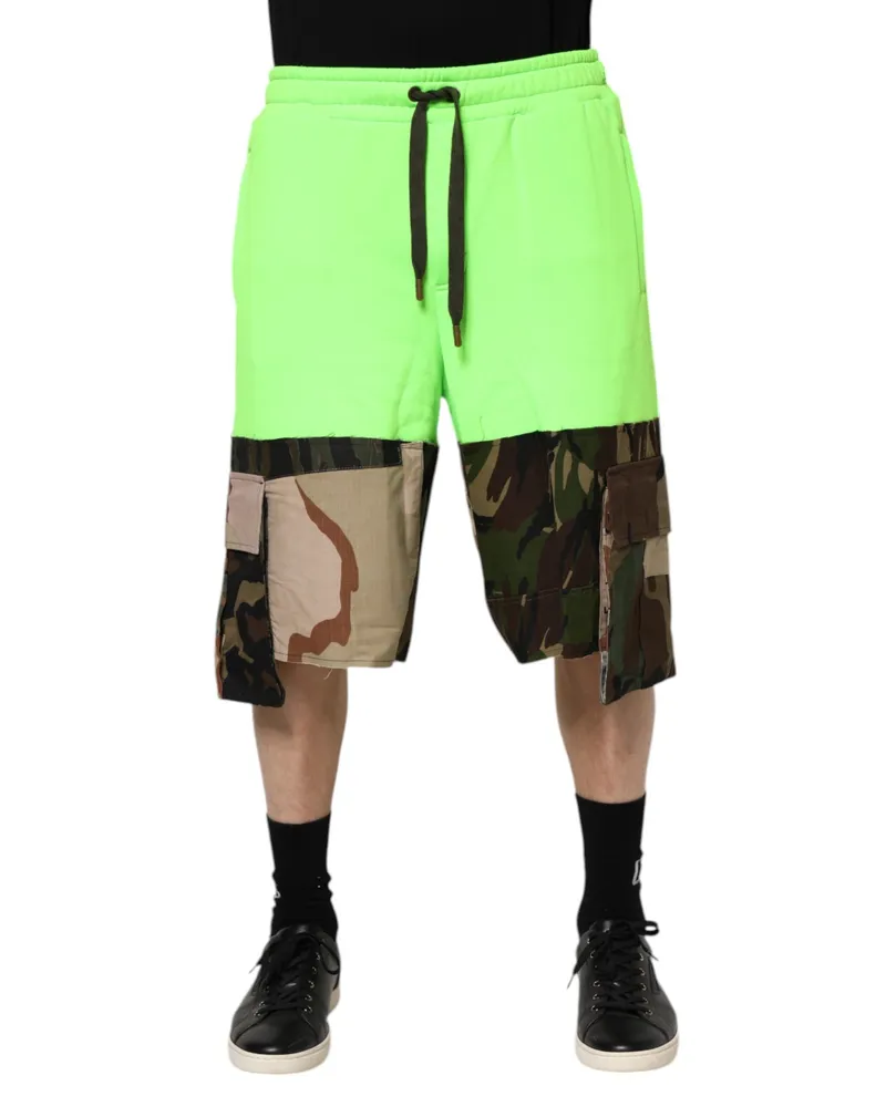 Dolce & Gabbana Green Patchwork Cargo Bermuda Men Shorts Cotton Green