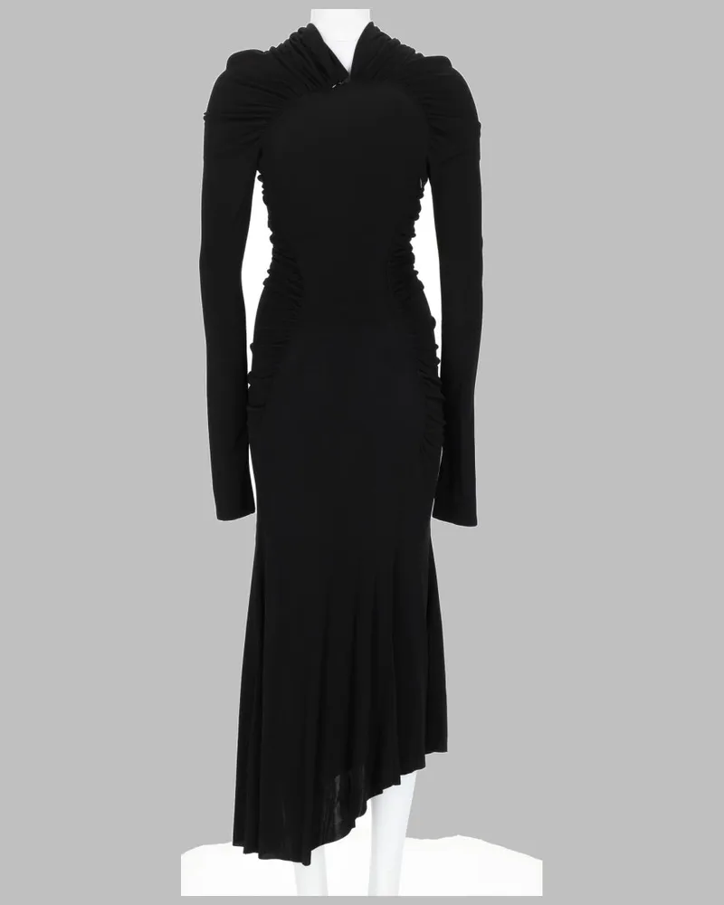 Victoria Beckham High Neck Viscose Midi Dress — Black Black