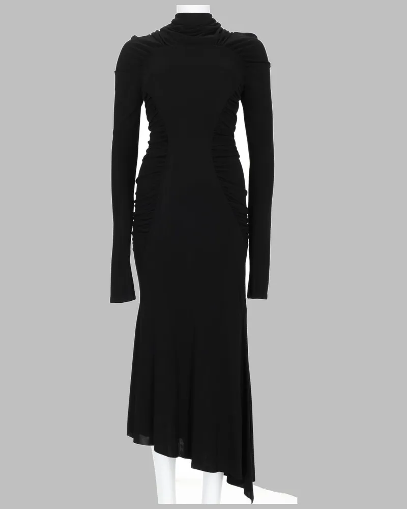 Victoria Beckham High Neck Viscose Midi Dress — Black Black