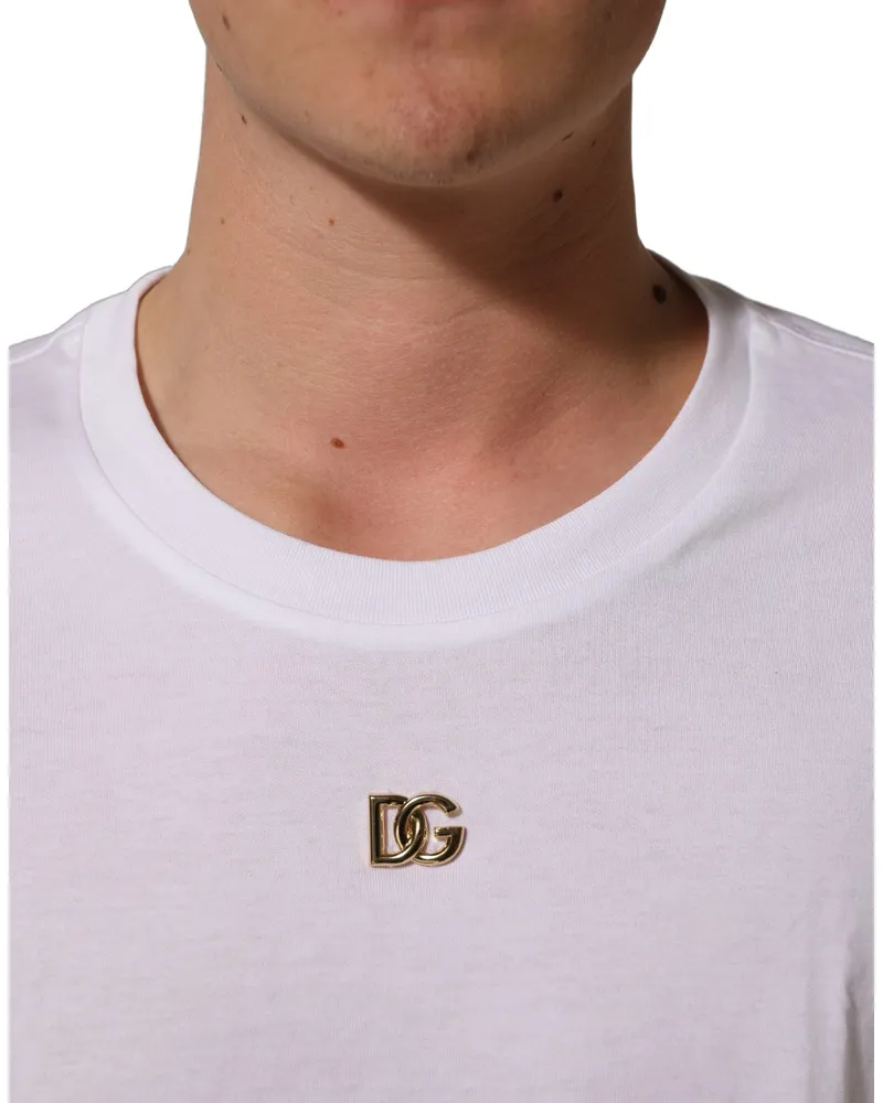 Dolce & Gabbana Metal DG Logo-Embroidered T-Shirt — White White
