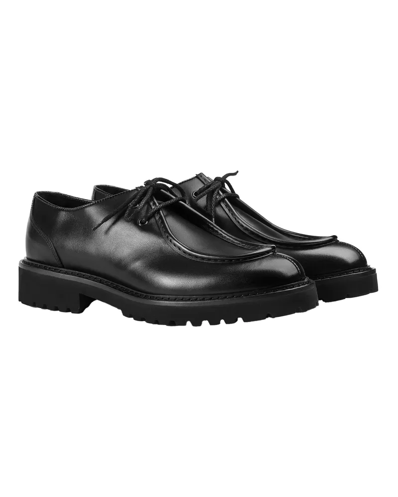 Doucal´s Men's Lace-Up Shoes Black Leather Deco Black-F.do Deco' Black/f.do Flat Black
