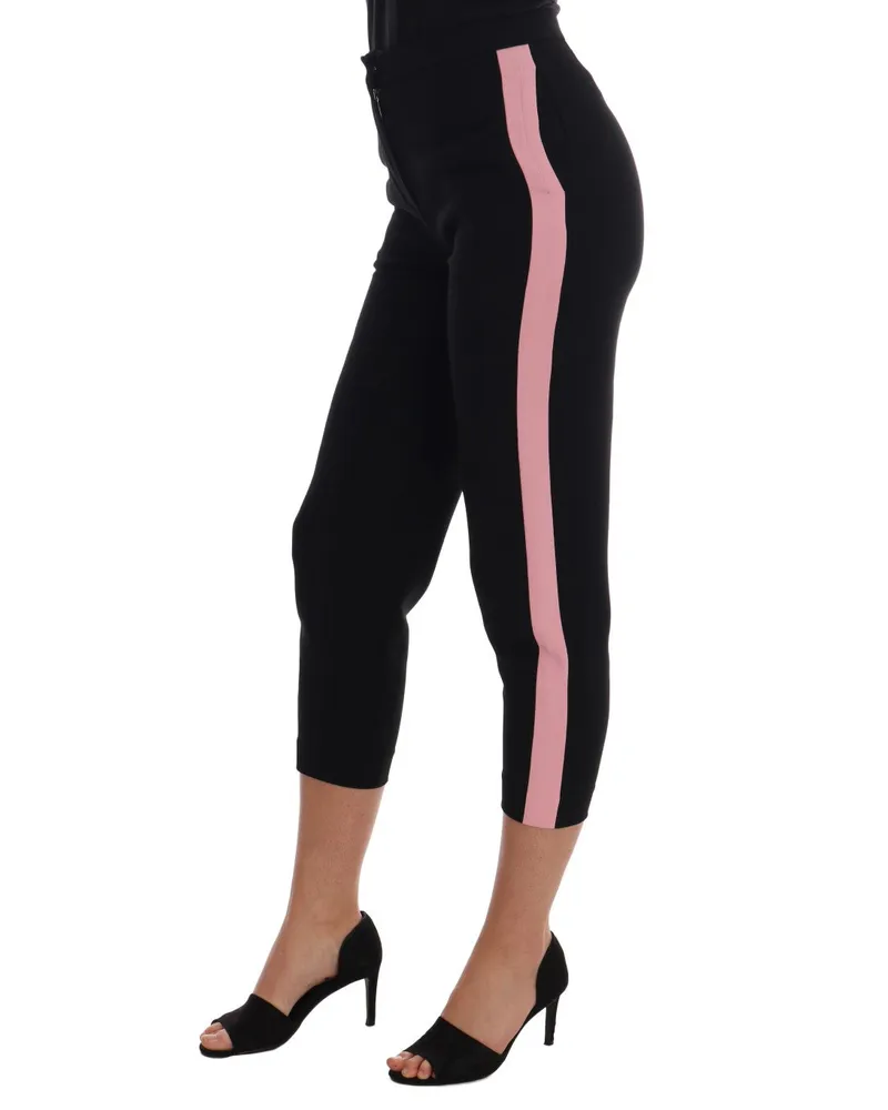 Dolce & Gabbana Women's Black Stretch Pink Stripes Capri Pants Black
