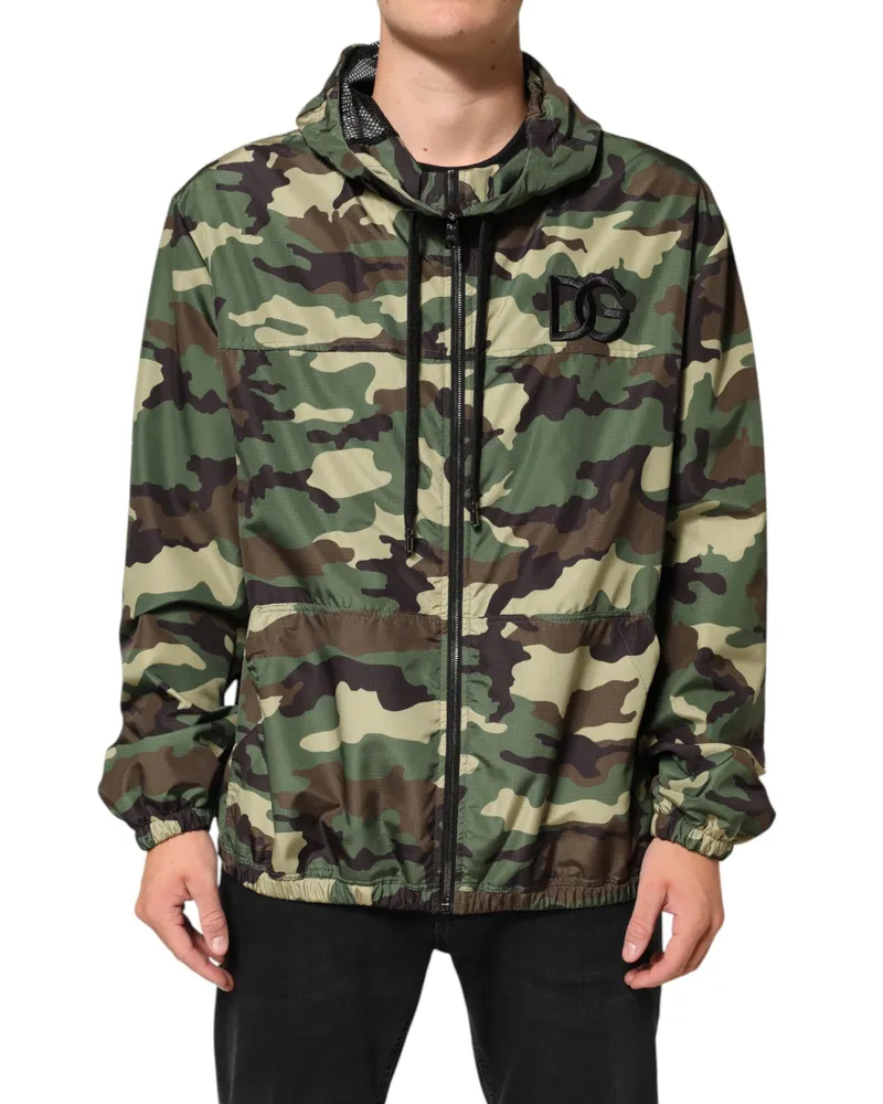 Dolce & Gabbana Men's Green Camouflage Hooded Sweatshirt Jacket Clothing Green