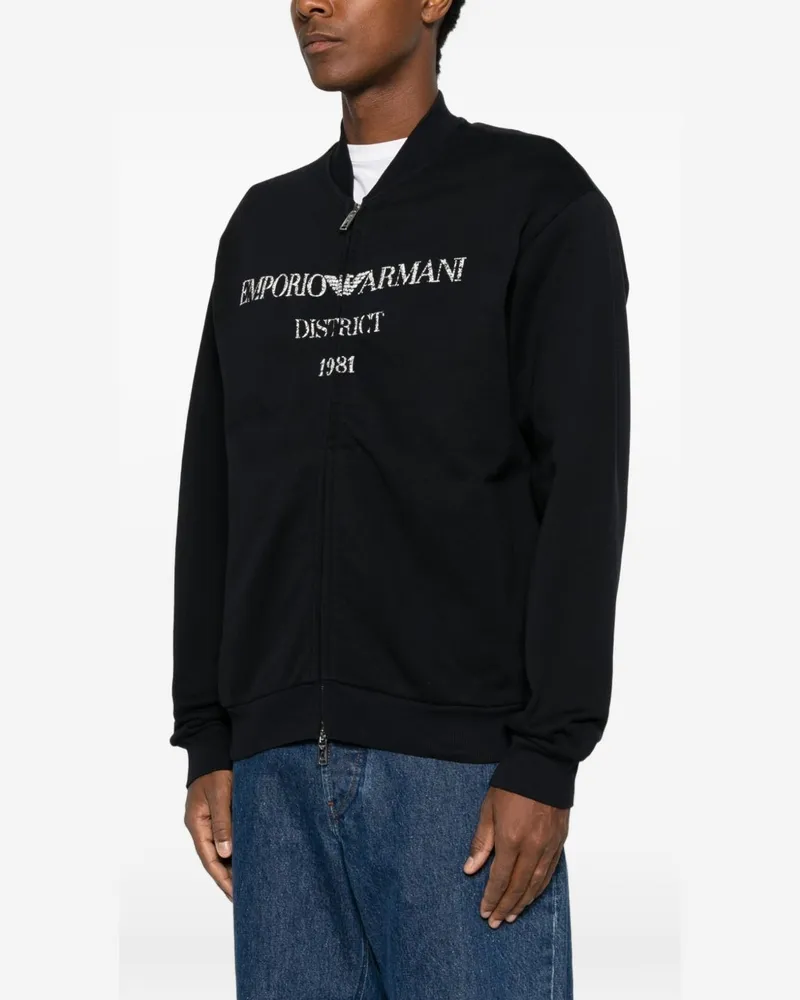 Emporio Armani Logo-Embroidered Cotton Bomber Jacket — Black Black