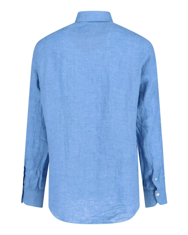 Finamore 1925 Men's Shirts Blue Linen Blue