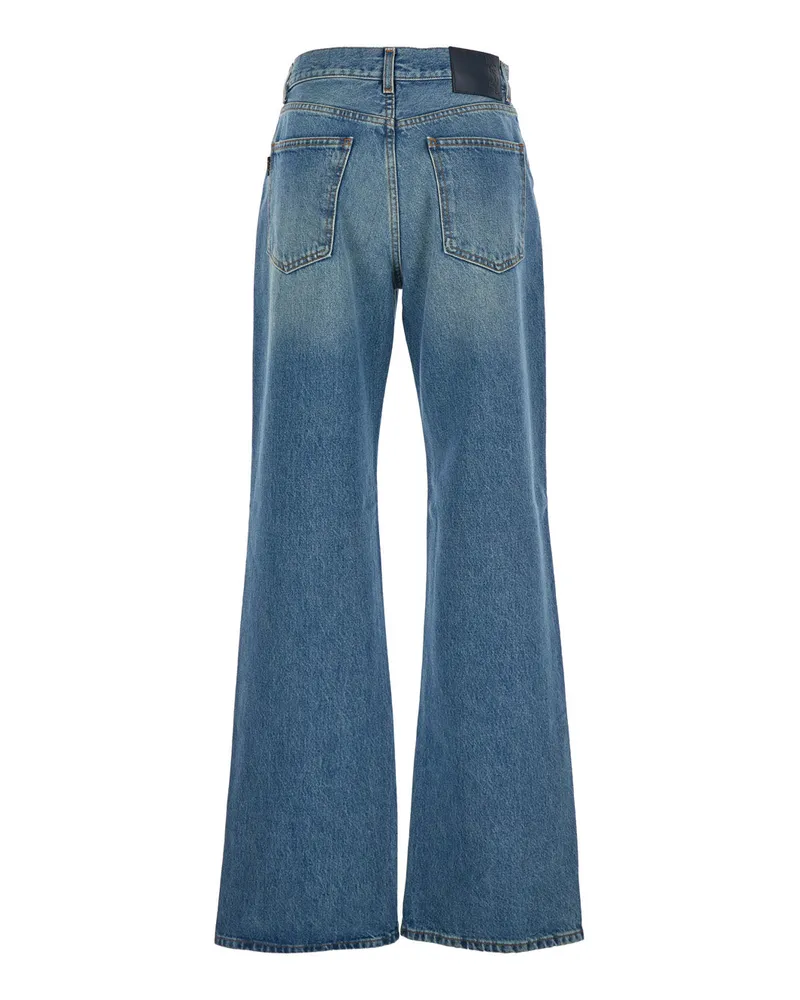 Haikure Women's Blue Wide Leg Jeans With Logo Patch Cotton Blue