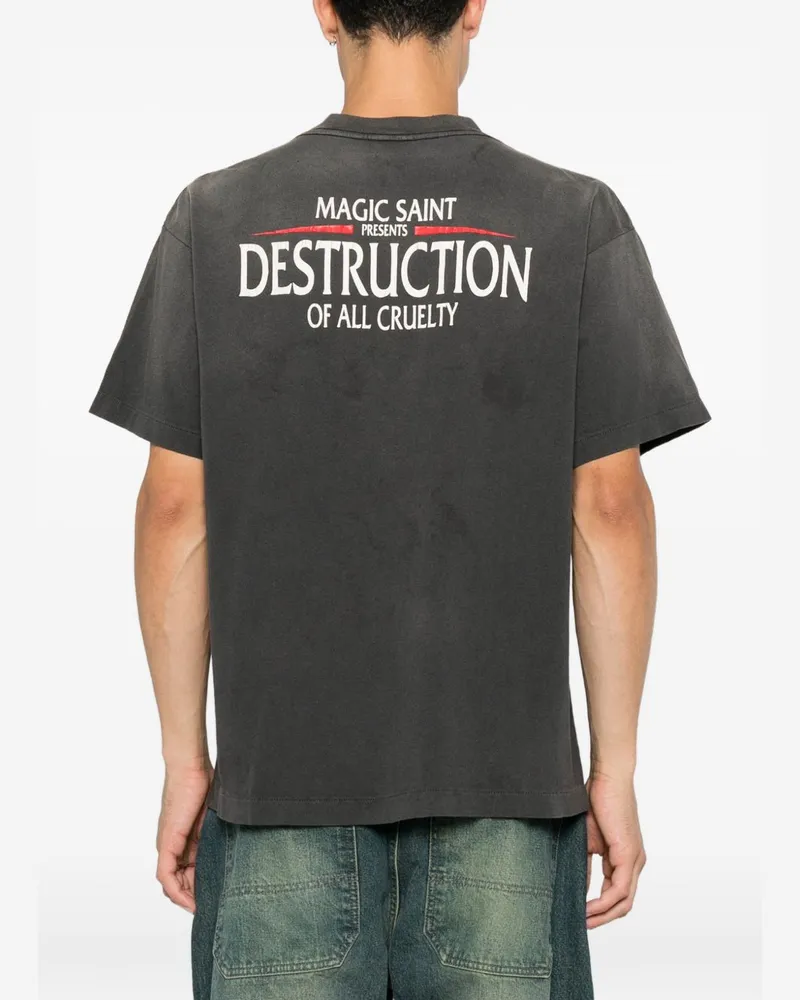 SAINT MXXXXXX Distressed Graphic Print T-shirt — Black Black