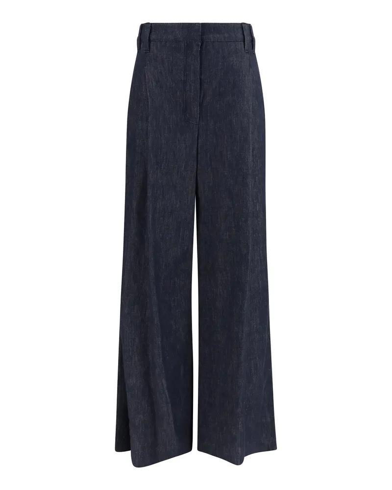 Brunello Cucinelli Women's Wide Leg Denim Effect Twill Trousers Blue Cotton Jean Blue