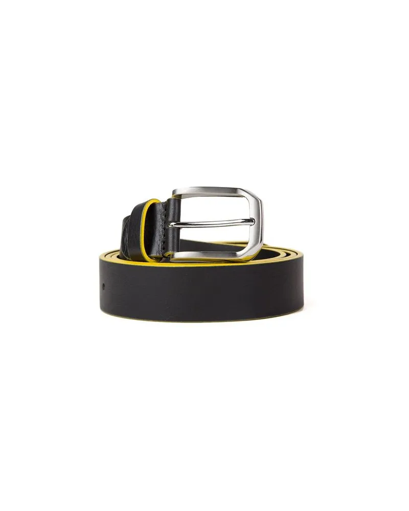 MOMO DESIGN Men's Belt Black-Yellow Genuine Leather Accessories - Black/yellow Black