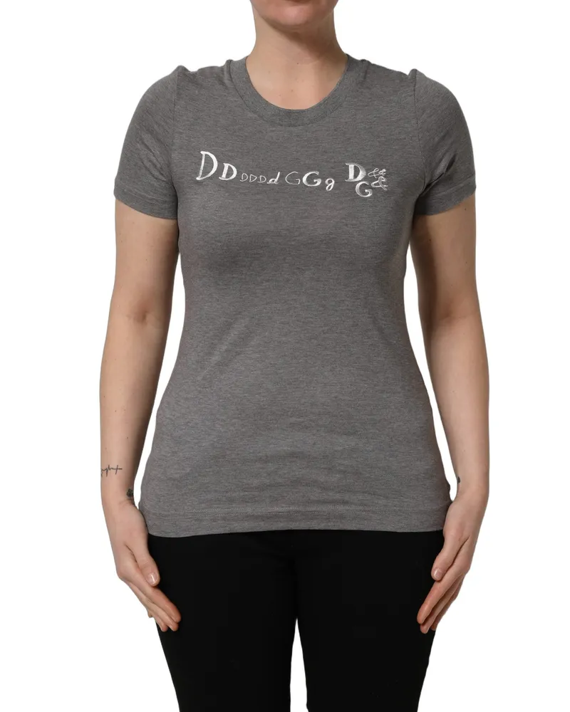 Dolce & Gabbana Women's Gray Logo Embroidery Short Sleeve T-Shirt Cotton Gray