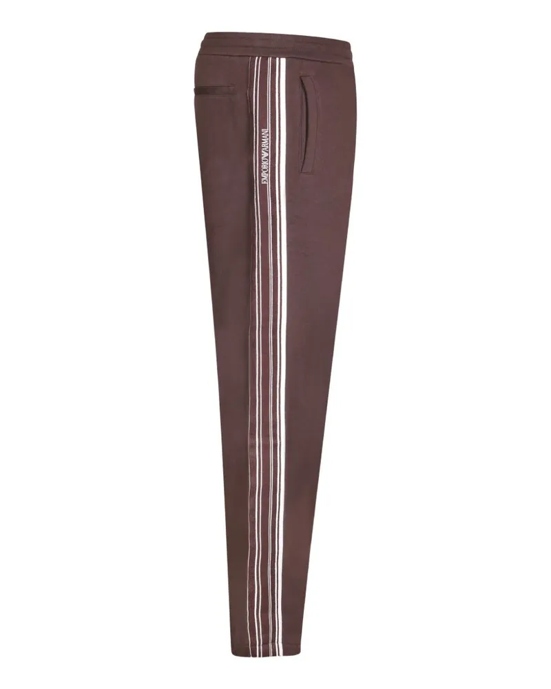 Emporio Armani Side-Stripe Cotton Joggers — Brown Brown