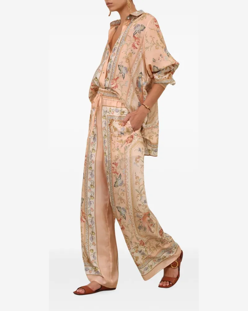 Zimmermann Floral-Print Silk Shirt — Blush Blush