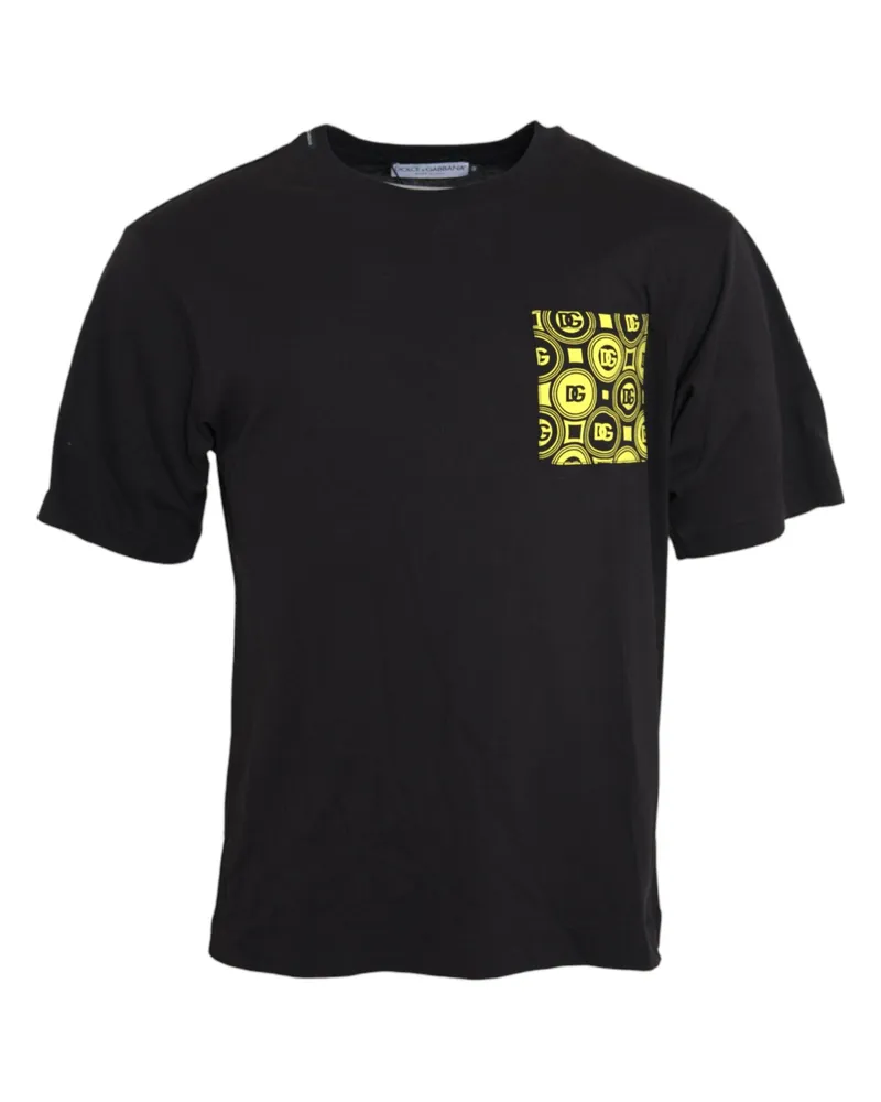 Dolce & Gabbana Printed Pocket Cotton T-Shirt — Black Black