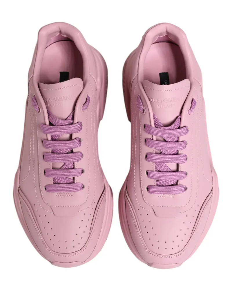 Dolce & Gabbana Men's Pink Leather Daymaster Low Top Sneakers Shoes Calfskin Pink