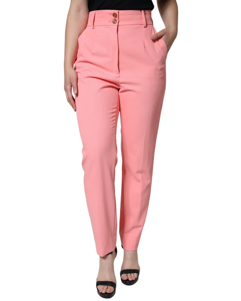 Dolce & Gabbana Women's Rose Pink Polyester High Waist Tapered Pants Viscose Elastane Pink