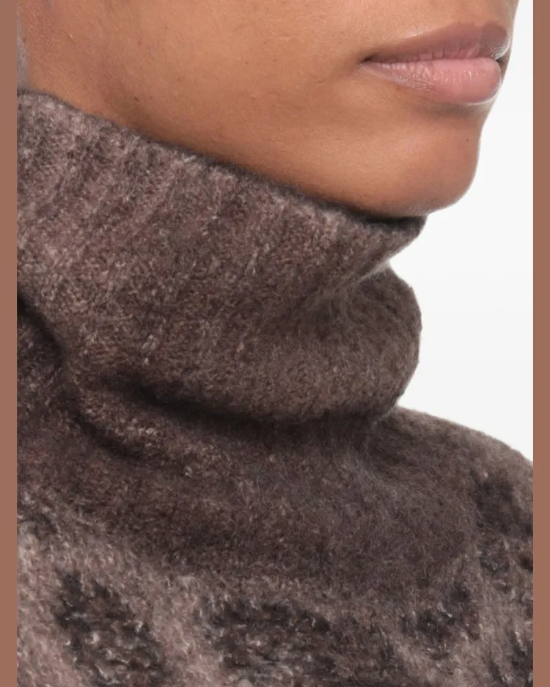 Avant Toi Cashmere Jacquard Turtleneck Sweater — Taupe Taupe